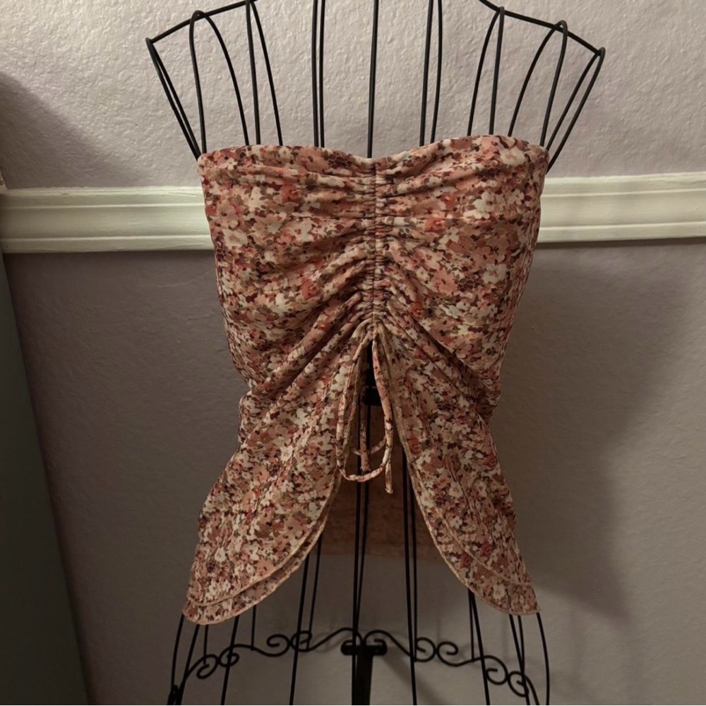 Women’s Floral Ruched Strapless Top Size Small